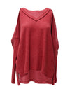 ZENANA Brushed Ribbed Hacci Drop Shoulder V-neck Sweater