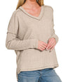 ZENANA Brushed Ribbed Hacci Drop Shoulder V-neck Sweater