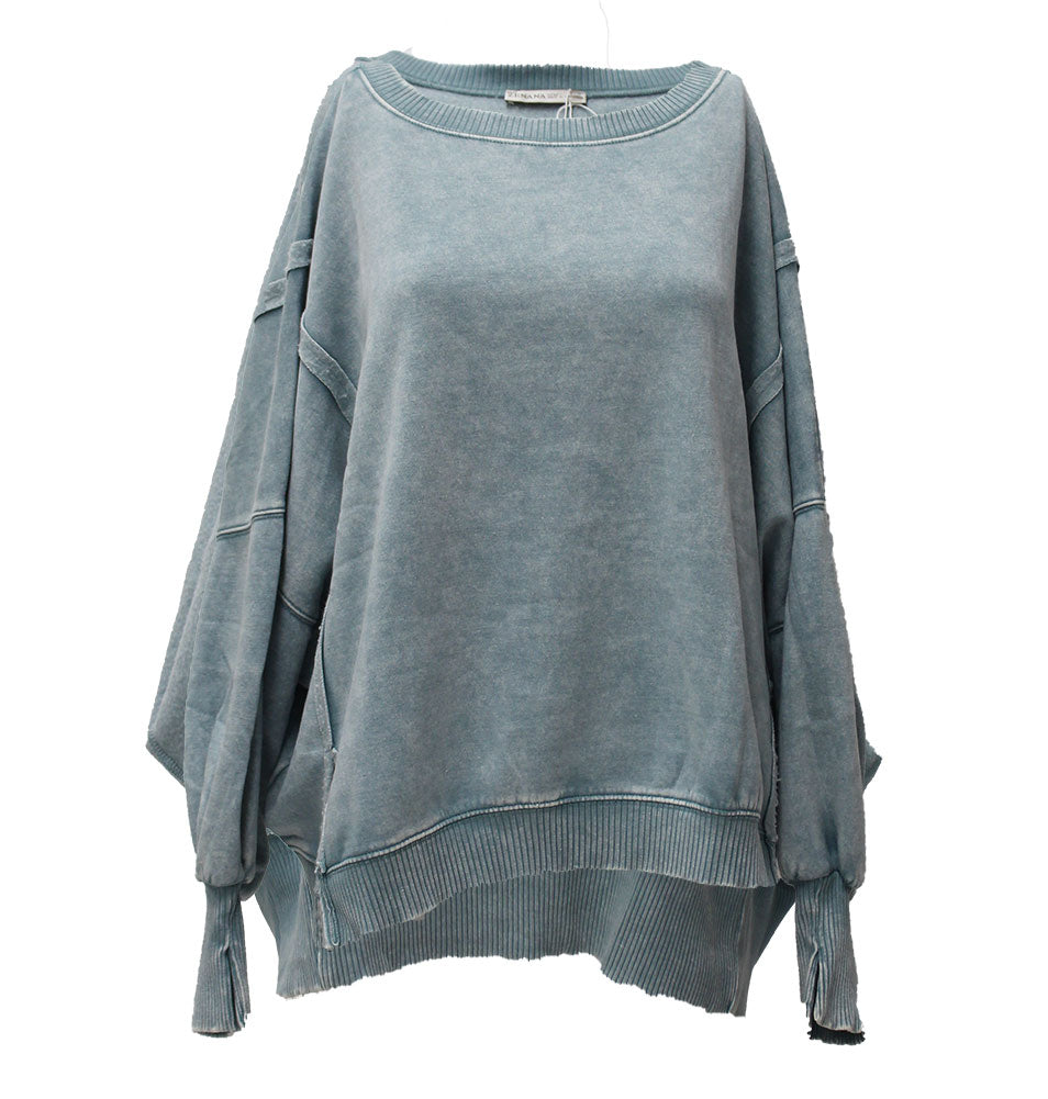 ZENANA Acid Washed Batwing Sleeve Fleece Sweatshirts