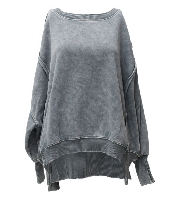 ZENANA Acid Washed Batwing Sleeve Fleece Sweatshirts