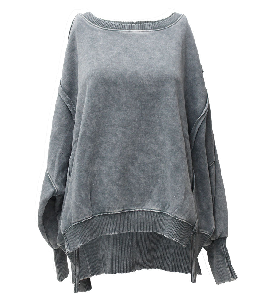 ZENANA Acid Washed Batwing Sleeve Fleece Sweatshirts