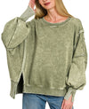 ZENANA Acid Washed Batwing Sleeve Fleece Sweatshirts