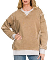ZENANA Fleece Acid Washed Contrast Trim Pullover