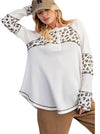 Easel Women's Animal Print Mix Washed Thermal Henley Top