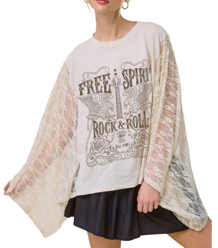 Zutter Vintage Free Spirit Rock & Roll Graphic Lace Wing Kaftan
