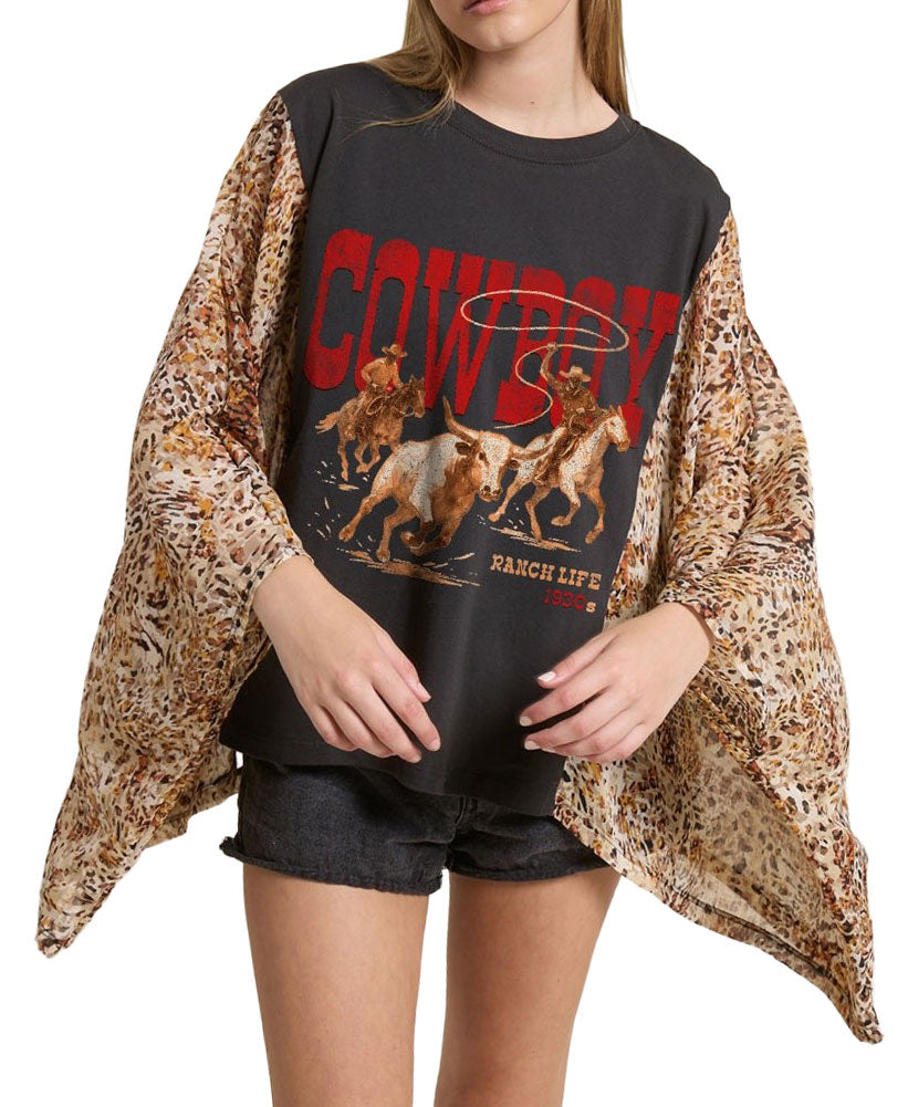 Zutter Cowboy Ranch Life 1930s Graphic Animal Kaftan Top