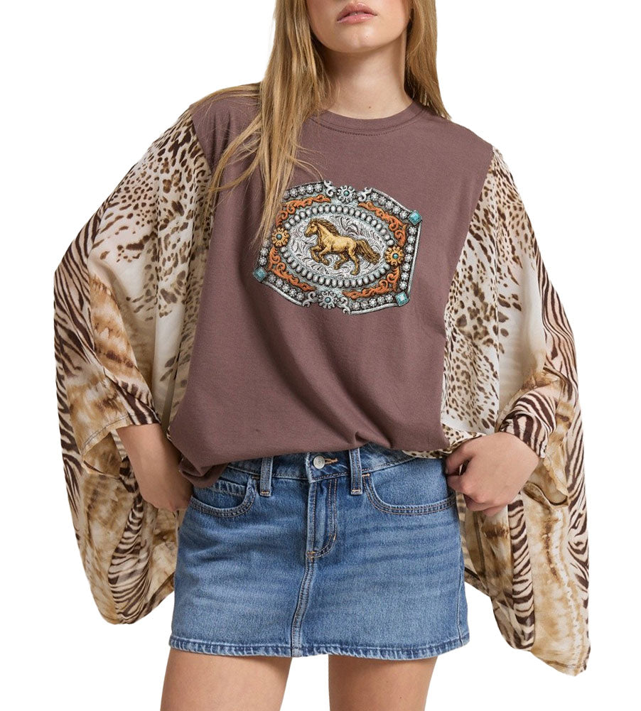 Zutter Western Horse Belt Buckle Graphic Animal Kaftan Top