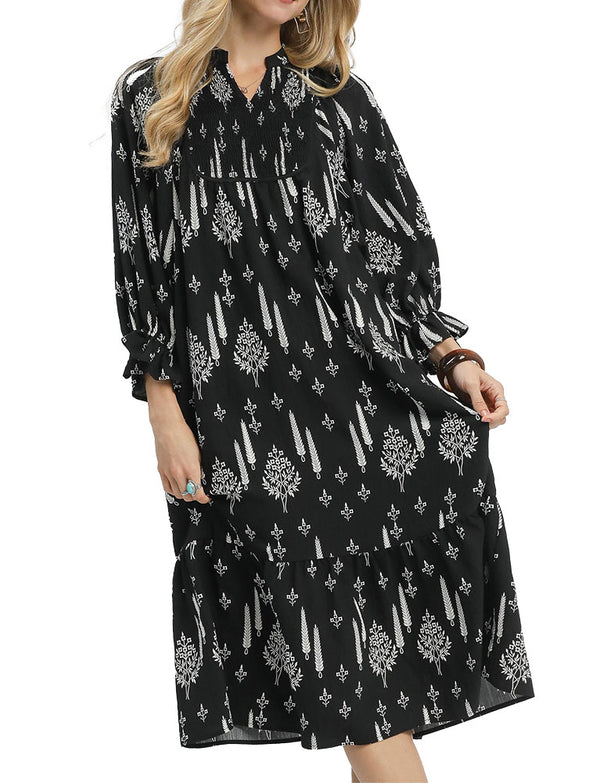 Umgee USA Boho Smocked Yoke Midi Dress