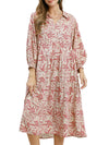 Umgee USA Linen Botanical Print Tiered Midi Dress