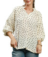 Umgee USA Polka Dot Textured Puff Sleeve Blouse