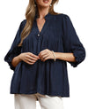 Umgee USA Smocked Yoke Button Front Blouse