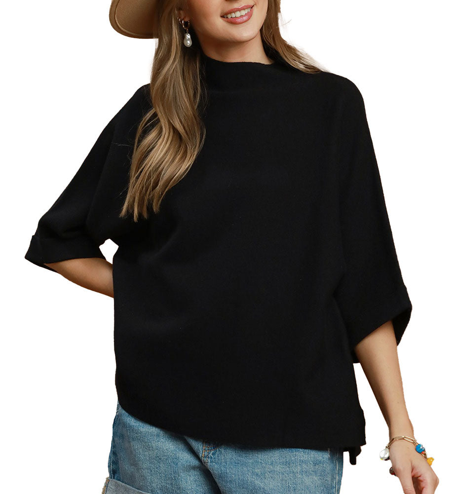 Umgee USA Mock Neck Dolman Sleeve Sweater Top