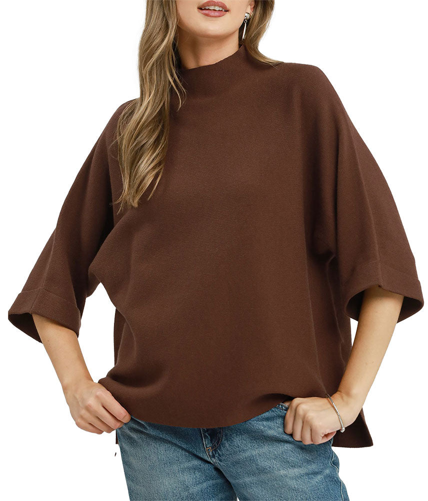 Umgee USA Mock Neck Dolman Sleeve Sweater Top