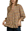 Umgee USA Boho Floral Medallion Print Split Neck Blouse
