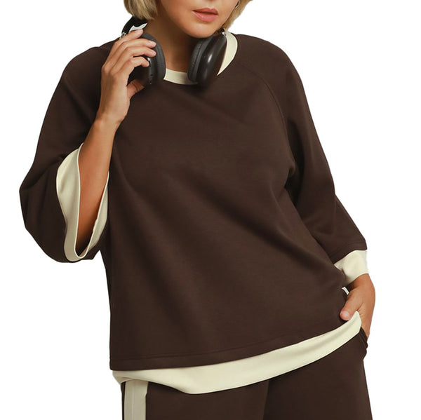 Umgee USA Colorblock Crewneck Raglan Sleeve Top