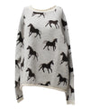 Blu Pepper Women's Horse Jacquard Raw Trim Long Sleeve Knit Pullover Sweater