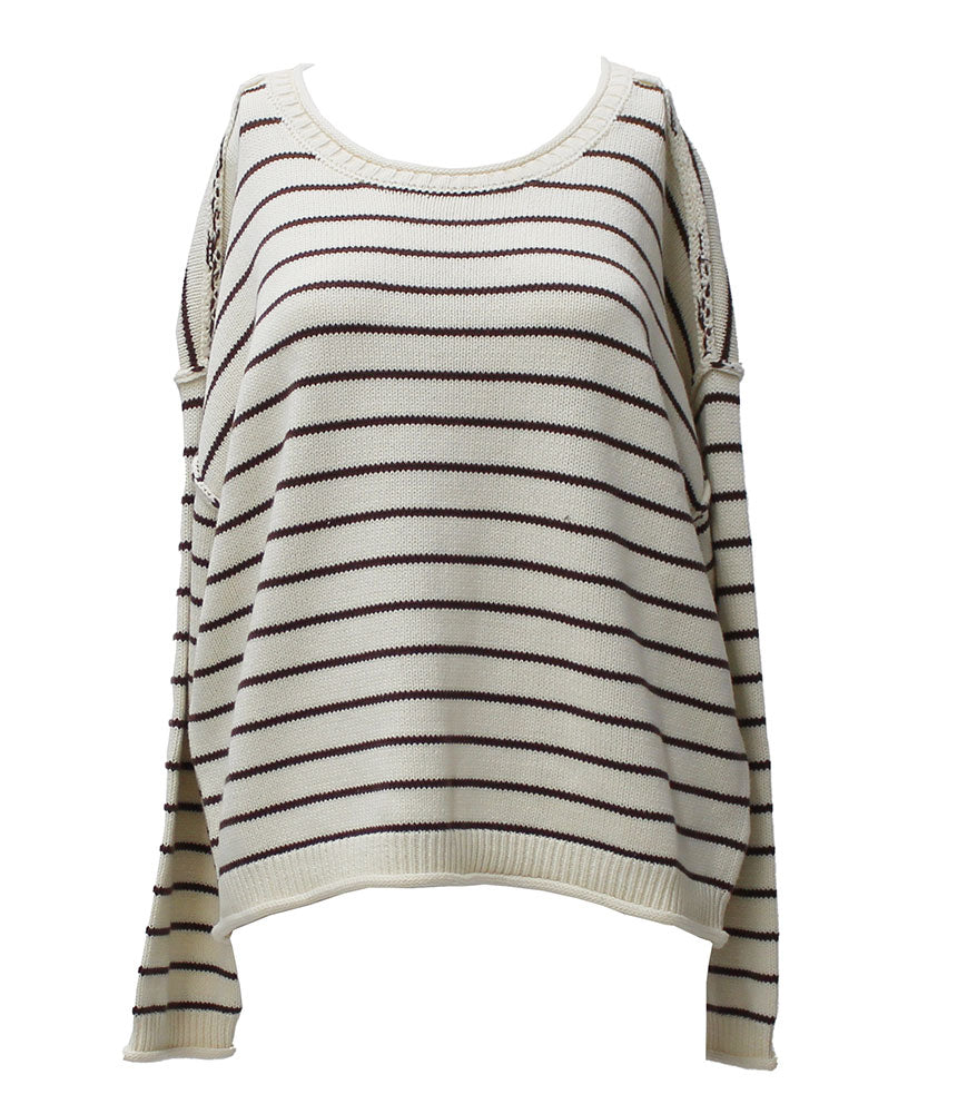 JOA Women's Striped Drop Shoulder Crew Neck Sweater