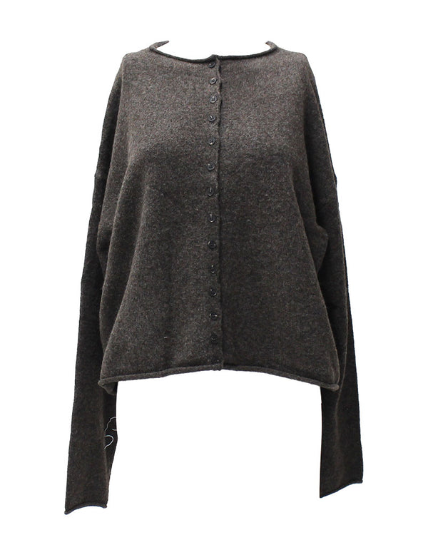 The Workshop Studio Women's Raw Edge Mock Neck Button Down Cardigan Sweater