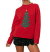 Blu Pepper Women's Christmas Tree Jacquard Crew Neck Knit Sweater