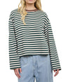 JOA Women's Stripe Long Sleeve Boxy Knit Top