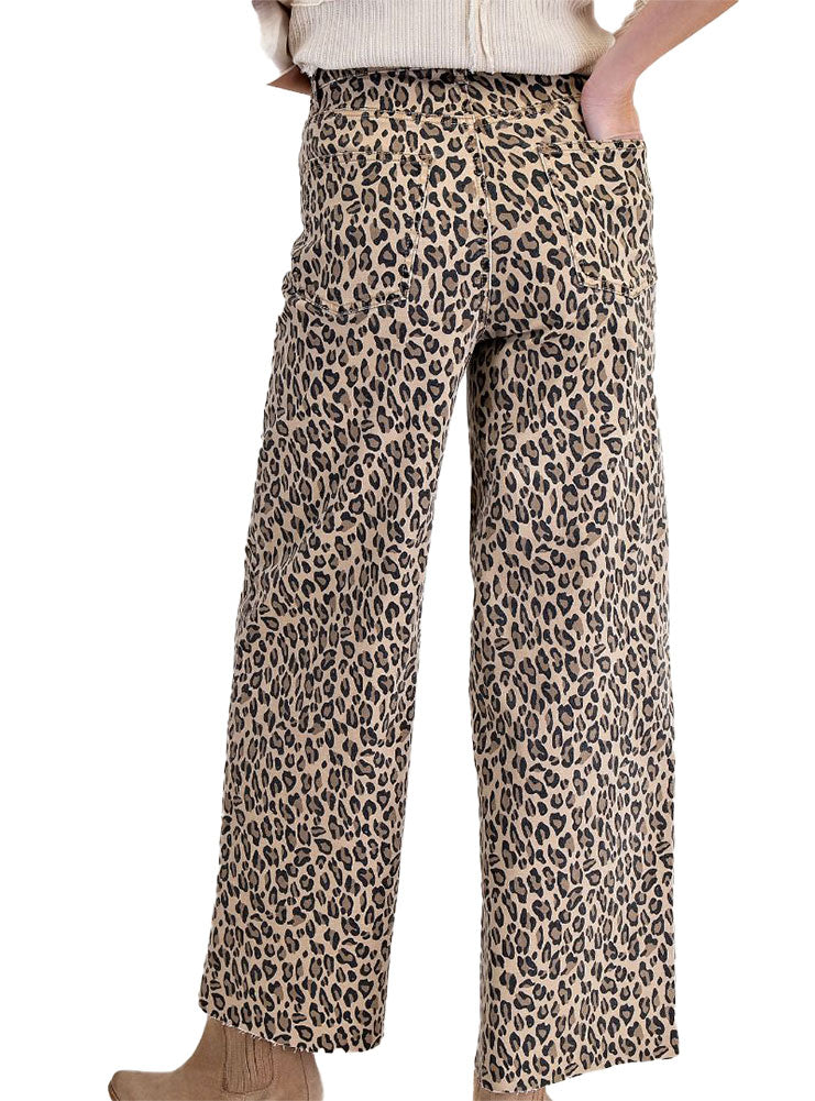 Easel Animal Print Washed Twill Pants