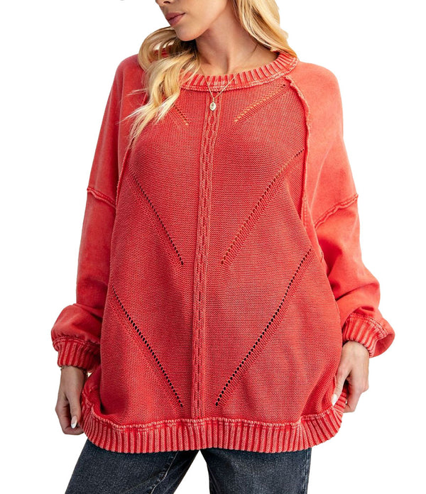 Easel Long Sleeve Washed Knit Sweater