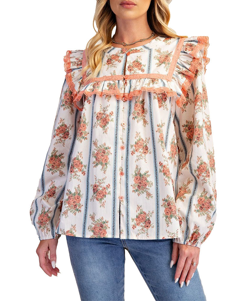 Easel Women's Floral Print Poplin Blouse