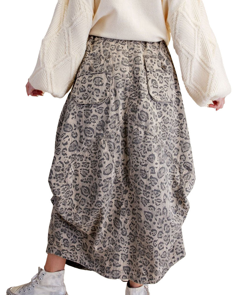 Easel Women's Animal Print Washed Twill Cargo Skirt