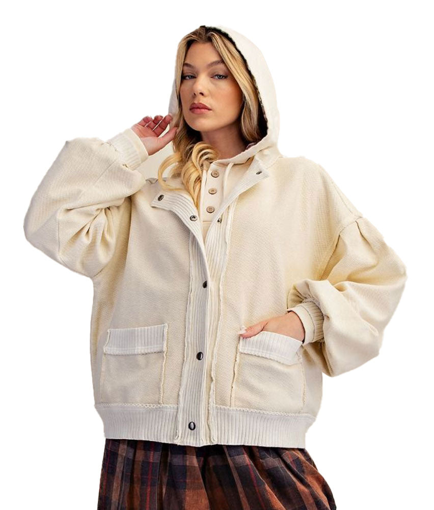 Easel Women's Washed Terry Snap Jacket