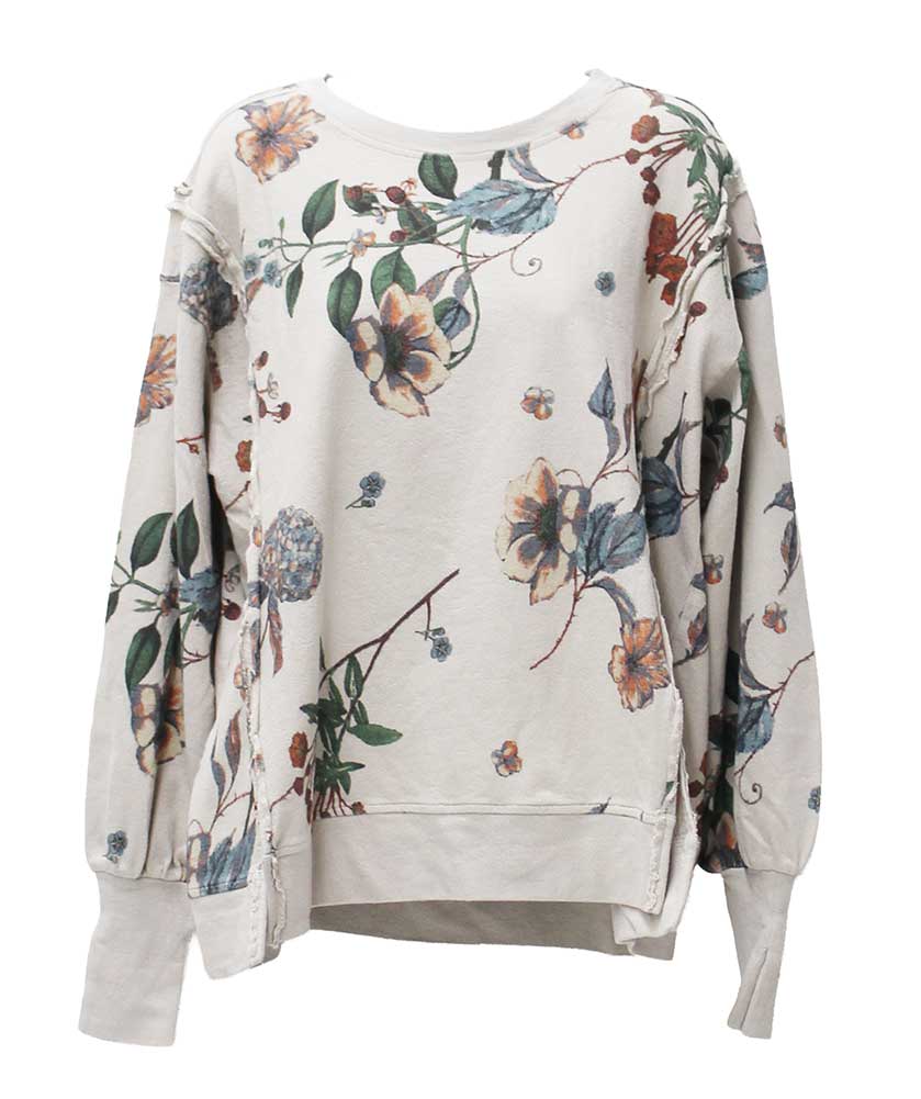 Easel Women's Floral Printed Washed Terry Pullover