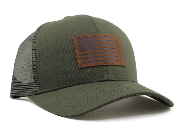 Wolverine American Flag Leather Patch Trucker Cap