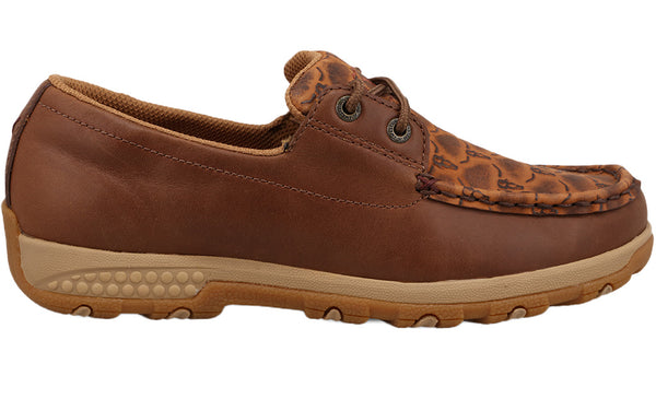 Twisted X Women's Boat Shoe Driving Moc Embossed Molasses Slip Resistant