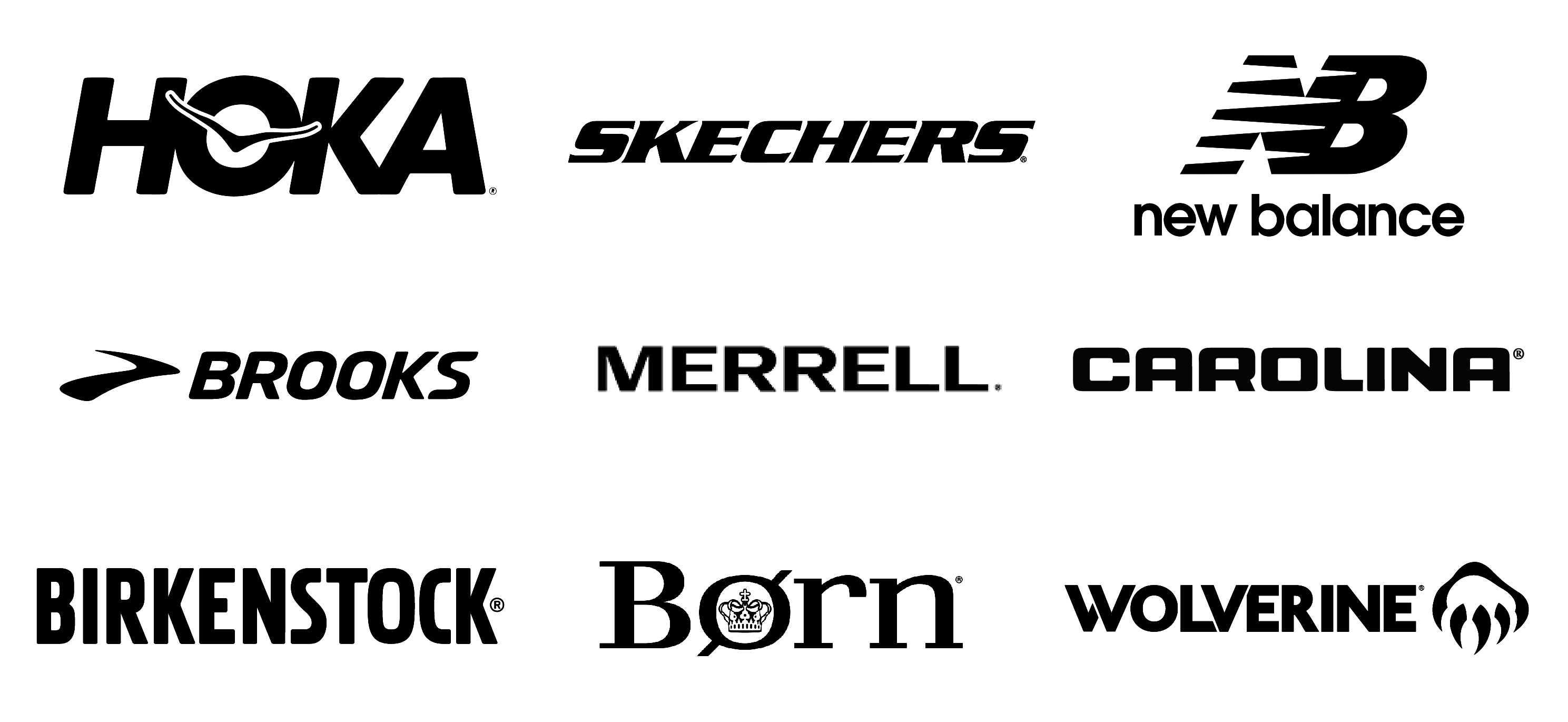 Featured brands: Hoka, Skechers, New Balance, Brooks, Merrell, Carolina, Birkenstock, Born, Wolverine.