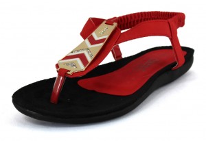 Red thong sandal with gold tone metal charm
