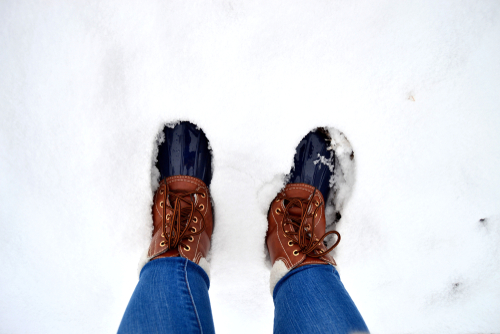 duck bean boots in snow