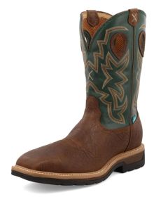 Work Twisted X Men's 12"" Western Work Boot Distressed Saddle & Green