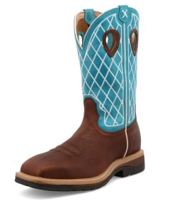 Work Twisted X Men's 12"" Western Work Boot Brown Distressed & Turquoise