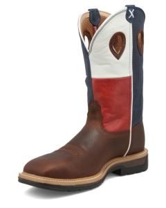 Work Twisted X Men's 12"" Western Work Boot Brown & Texas Flag