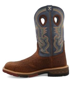 Twisted X Men's 12"" Western Work Boot Distressed Saddle & Peacock