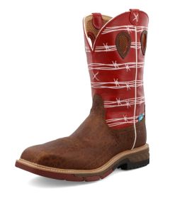 Twisted X Men's 12"" Western Work Boot Distressed Saddle & Ruby