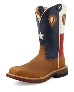 Twisted X Men's 12"" Western Work Boot Light Brown & Texas Flag