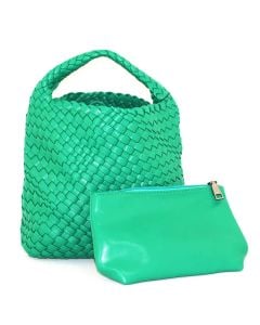 BC Handbags Small Woven Satchel Green
