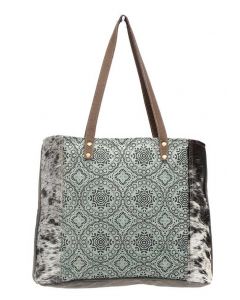 Myra Bags Floral Chic Canvas Tote Teal Cow