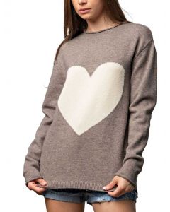 Easel Heart Shape Printed Sweater Mushroom