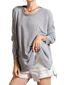 Easel Knit Pocket Pullover Heather Grey