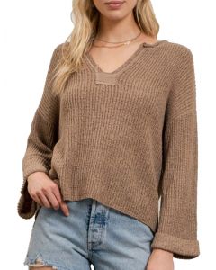 Blu Pepper V-Neck Knit Sweater Tan