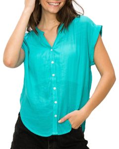 Hyfve EVERYDAY FAVE BUTTON-FRONT TOP Turquoise