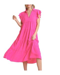 Umgee USA Tier Maxi Dress Hot Pink