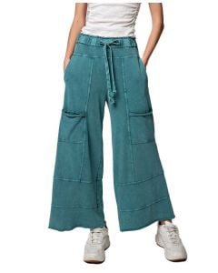 Easel Mineral Wash Knit Cargo Pants Teal Green