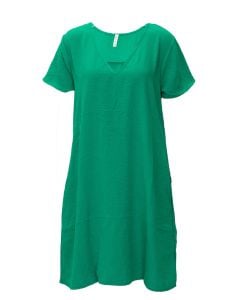 Mittoshop V-Neck Short Sleeve Shift Dress Green